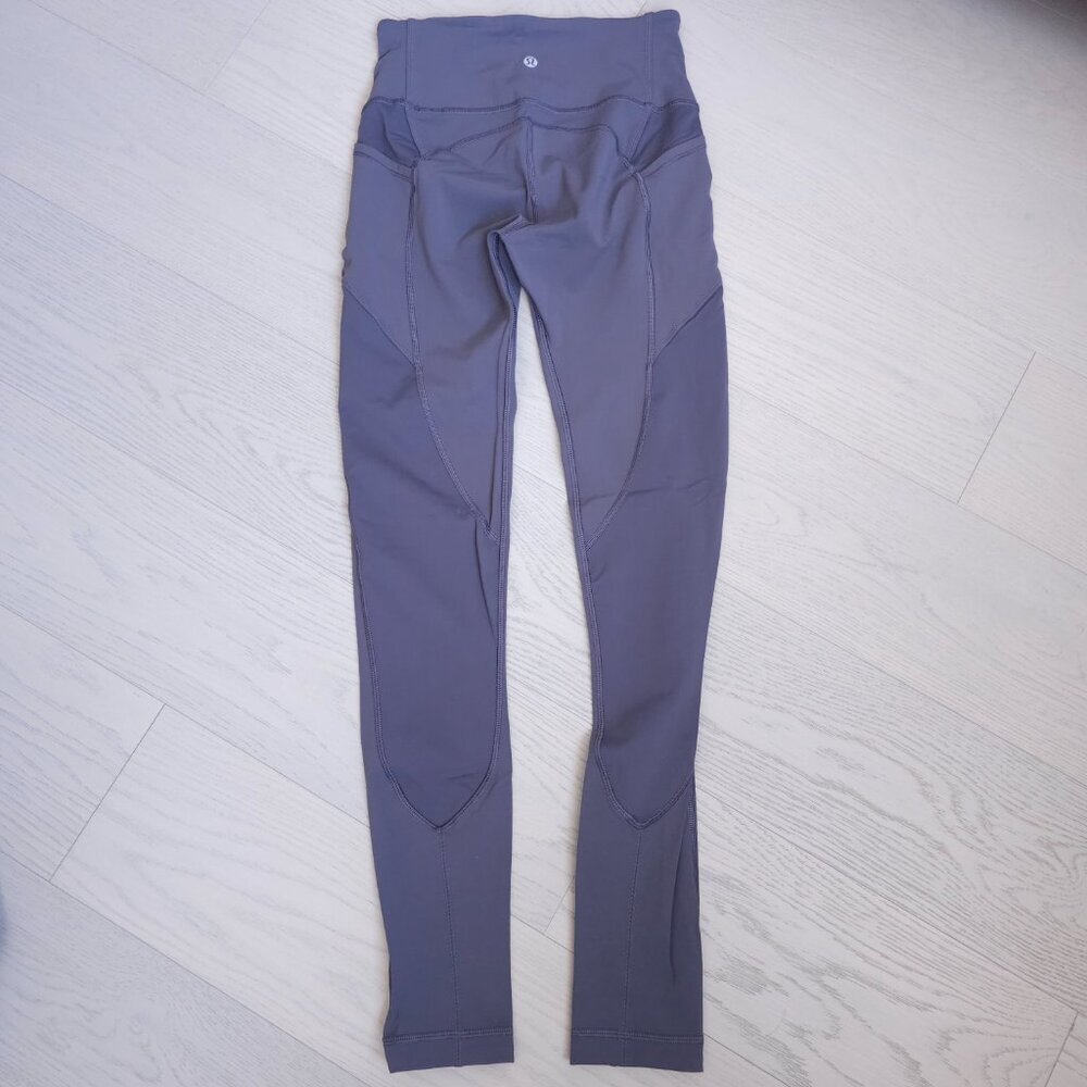 Lululemon Grey Leggings Size 4 High Rise 28" Inseam Side Pockets Athletic Yoga - Picture 2 of 15